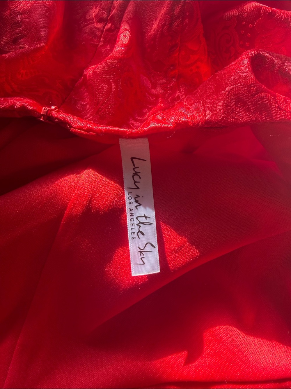 Lucy In The Sky Red Lace Print Open Back Bow Dress